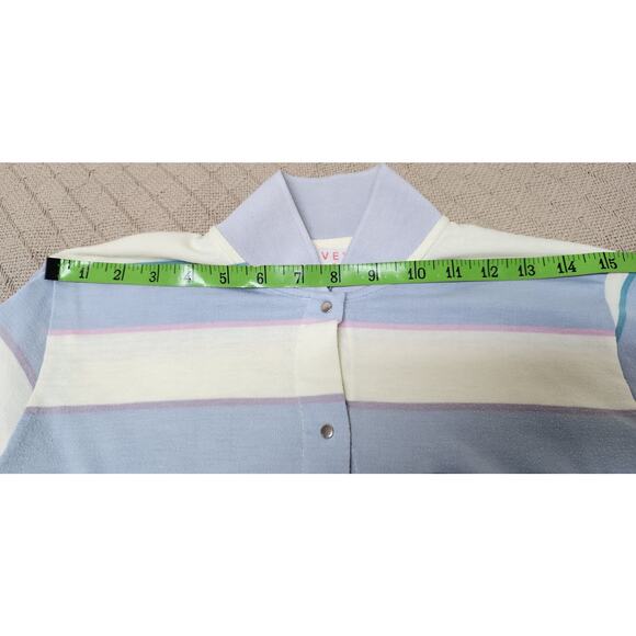 Ivy Sports White, Purple, Green, Pink Striped Blouse with snaps Women's Size LG - Picture 4 of 7